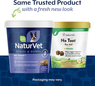 NaturVet No Toot Gas Aid Plus Fennel for Dogs, 70 ct Soft Chews, Made in The USA
