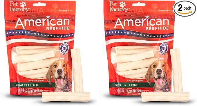 Pet Factory American Beefhide 3-3.5" Mini Rolls Dog Chew Treats - Natural Flavor, 14 Count/2 Pack