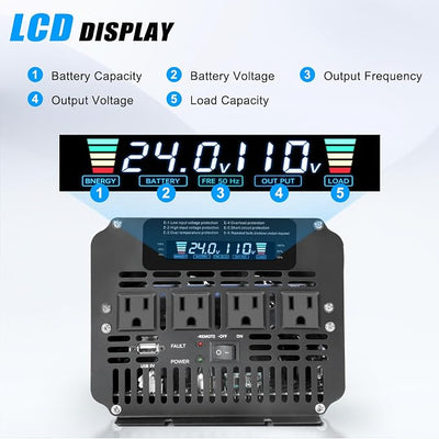 LVYUAN 4000 Watt Power Inverter 24V to 110V 120V for Vehicle, Solar Inverter System, Heavy Duty, RV, Truck, Off Grid,Camping with 4 AC Outlets, LCD Display, Wireless Remote Control, Car Power Inverter
