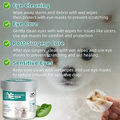 MANON ROSA Eye Care Kit for Dogs Cats (130ct Wipes & 2 Eye Patches) - Ultimate Solution for Alleviating Eye Discomfort (Small,02)