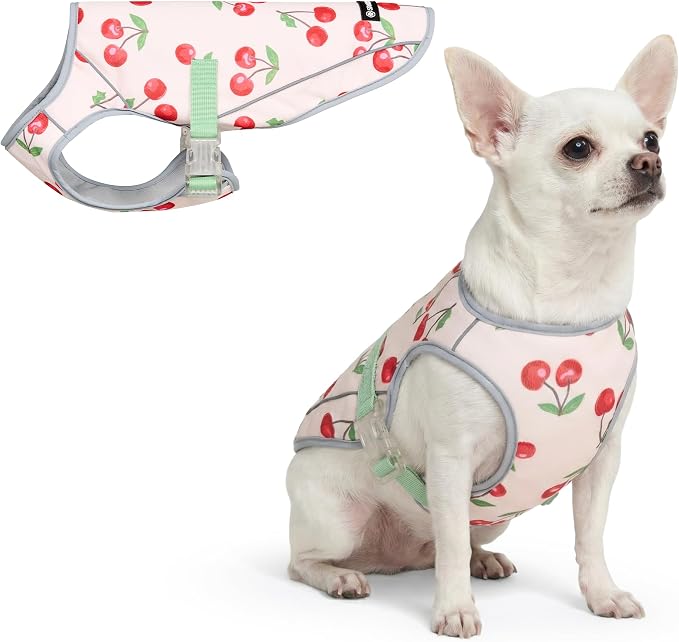 Spark Paws Dog Cooling Vest - SPF 50 UV Sun Protection - Summer Heat Relief Gear for Dogs, Lightweight, Evaporative Cooling - Dog Anxiety Relief Vest During Hot Days - Cherries - Size M
