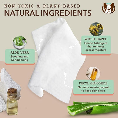 Natural Dog Company XL Grooming Wipes for Dogs – Hypoallergenic, Biodegradable, Fragrance Free – Aloe Vera & Witch Hazel – 7×8 Wipes for Paws, Face, Ears & Butt – Sensitive Skin Pet Wipes - 50 Count