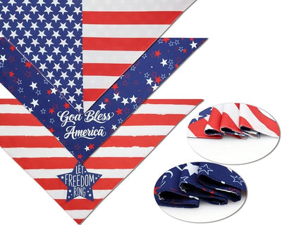 American Flag Dog Bandanas 3 Pack Large, 4th of July Patriotic Pet Scarf for Independence Day Memorial Day, Red White Blue Holiday Outfit for Medium to Large Dogs