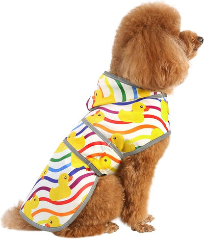 Dog Raincoat for Small Dogs Puppies Waterproof Jacket Hooded Rain Coats with Reflective Strips Leash Hole & Poncho Adjustable Fit (Rainbow,XS)