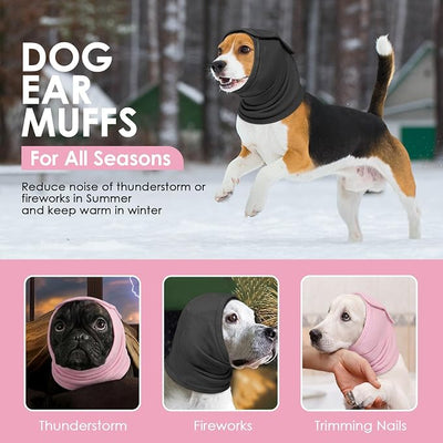 AOFITEE Dog Calming Hoodie, Anti-Slip Headband for Dog Hematoma, Adjustable Dog Ear Muffs Cover for Noise Anxiety, Dog No Shake Ear Wrap for Grooming, Fireworks, Thunderstorms, Drying, Grey L