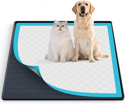 Pee Pad Tray Holder for Dogs,Non-Slip Silicone Dog Puppy Pad Holder,24 x 24 Square Puppy Potty Training Pads,No Spill Raised Lip High Edge,Portable, Leak-Proof Mat Trays for Indoor Floor Protection