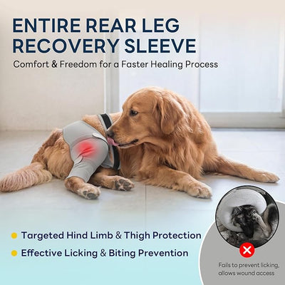 Dog Sleeve for Rear Legs to Stop Licking, Upgraded Recovery Sleeve for Hind Back Leg Wounds,TPLO, ACL Surgery, Light Comfortable Cone Alternative, Right,M, Grey