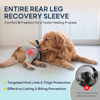 Dog Sleeve for Rear Legs to Stop Licking, Upgraded Recovery Sleeve for Hind Back Leg Wounds,TPLO, ACL Surgery, Light Comfortable Cone Alternative, Right,2XL, Pink Grey