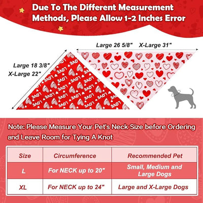 Vivifying Valentine's Day Dog Bandanas - 2 Pack Romantic Pet Accessories with Love Hearts, Dog Scarf for Spoiling Your Pooch on February 14th (X-Large, Red & Pink)