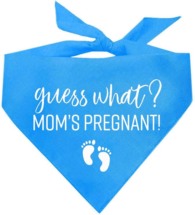Guess What? Mom's Pregnant Dog Bandana | 100% Cotton Adjustable Triangle | Made in USA | New Baby | Pregnancy Announcement Photoshoot Prop | Gender Reveal | Turquoise X-Small (216)