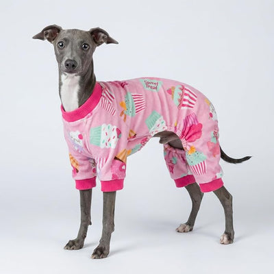 Fitwarm Cupcake Dog Pajamas, Birthday Outfit for Small Dogs Girl, Cozy Pet Onesie with Feet, Pink, XXL
