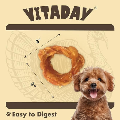 VITADAY All Natural Turkey Tendon Dog Treats, Ring (S), 4-Pack | Long-lasting dog training treats, rawhide-free, made of USA-sourced turkey tendons