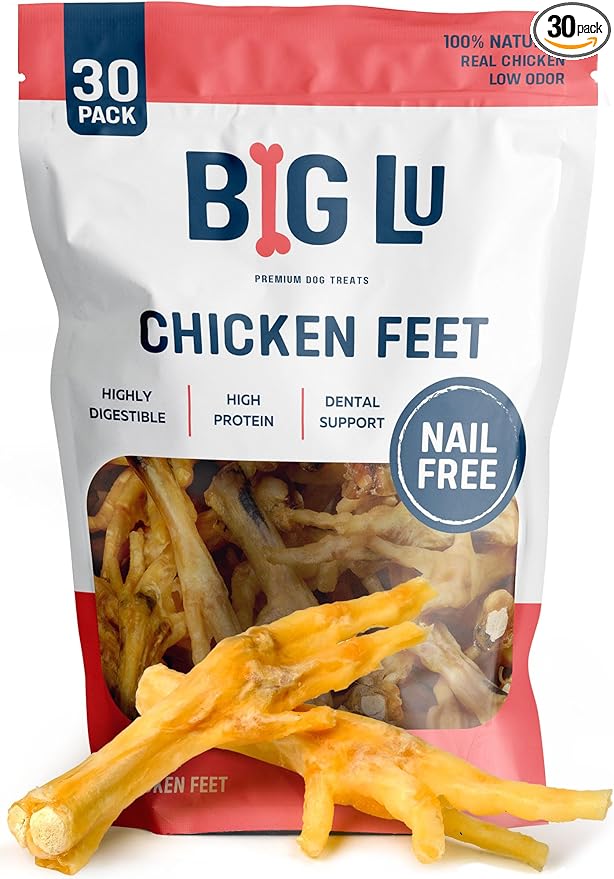 Big Lu – Nail-Free Chicken Feet Dog Chews, (30-Pack) | 100% Natural Single-Ingredient Treats, Rawhide-Free, Long-Lasting, Rich in Glucosamine and Chondroitin for Joint Health