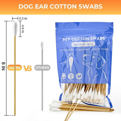OwnWise 200pcs Large Cotton Swabs, Big Cotton Balls Jumbo Size with 6 Inch Bamboo Sticks, Long Wooden Cotton Swab for Dog Ears Cleaning