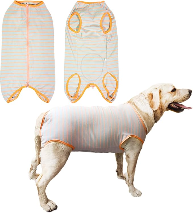 Dog’s Recovery Suit Post Surgery Shirt for Female Male Dog, E-Collar Alternative Wound Protective Clothes (Grey Orange-XL)