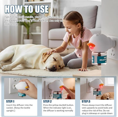 Dog Calming Diffuser, Calming Pheromones Diffuser Kit Appeasing Pheromone Diffuser to Calm (1Plug in+1Refill) for Anxiety Relief Reduce Aggression Fighting Barking Stress