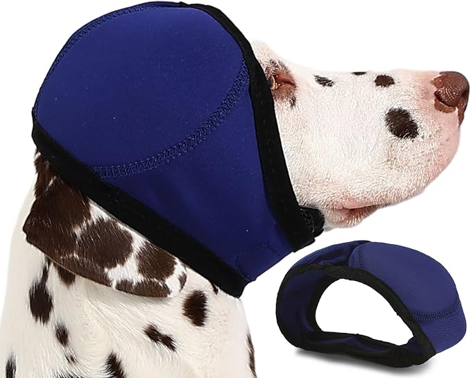 Dog Ear Muffs Wrap for Hematoma, Bathing, Drying, Swimming & Noise Anxiety Relief- Elastic Waterproof Ear Protection with Calming Hoodie Design for Grooming