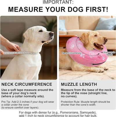 BEAUTYZOO Dog Cone Alternative After Surgery for Large Medium Small Dogs, Soft Inflatable Cone Collar for Dogs Cats, Pet Neck Donut E Collar Dog Recovery Collars to Stop Licking, Paw Pink, L