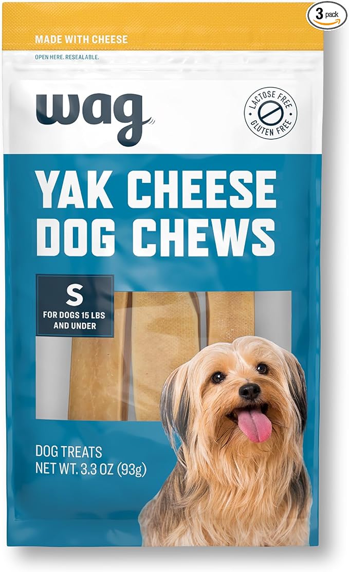 Amazon Brand - Wag Yak Cheese Himalayan Dog Chews, Dog Treats for Small Size Dogs, All Natural, High Protein for Aggressive Chewers, 15lbs and Smaller, 3 Count, 3.3 oz