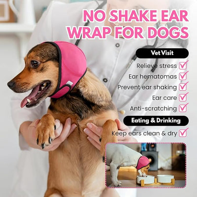 Waterproof Ear Covers for Bath & No Flap Ear Wraps for Dogs,Dog Ear Muffs Noise Protection for Hearing,No Shake Head Wraps Anxiety Relief Calming Hoodie for Hematoma,Grooming(Pink,M)