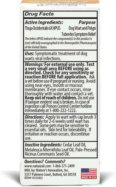 All-Natural Dog Warts Remover by Naturasil — Pure Thuja & Plant Extracts for Topical Wart & Skin Blemish Remover on Pets | Fast-Acting, Gentle & Pain-Free | No Acids | Safe for Dogs 3+ Months | 15mL