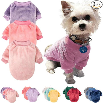 FabriCastle Dog Sweaters, 3-Pack Dog Clothes for Small Dogs Girl & Cats, Soft and Warm Pet Coats XXS - XXL, Winter Pet Jackets, Doggy Apparel Costumes, Puppy Outfits (Pink,Purple,Light Pink, Small)