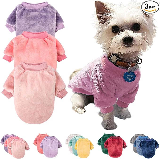 FabriCastle Dog Sweaters, 3-Pack Dog Clothes for Small Dogs Girl & Cats, Soft and Warm Pet Coats XXS - XXL, Winter Pet Jackets, Doggy Apparel Costumes, Puppy Outfits (Pink,Purple,Light Pink, Medium)