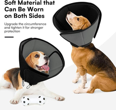 Queenmore Soft Dog Cone Collar,Comfortable Cones for Small Dogs/Cat to Stop Licking After Surgery, Comfy Elizabethan Collars, Neuter Recovery Ecollars of Shame Alternatives,BlackGrey,M