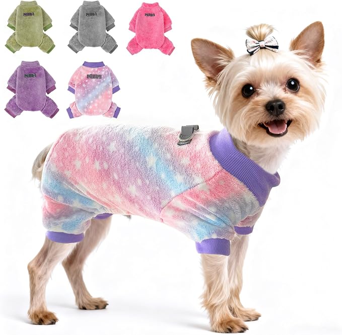 PAWCHIE Dog Fuzzy Velvet Pajamas,Dog Sweater Winter Cloth for Small Dogs Cat,Boy Girl,Pet Jumpsuit, Doggy Apparel for Teacup Yorkie Chihuahua, Pink Purple SM