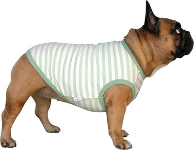 iChoue French Bulldog 100% Breathable Cotton Striped T Shirts Halloween Vest Clothes for Small Dogs Tank Tops Puppy Frenchie Pug English Boston Terrier Pitbull Green White Stripes - Medium