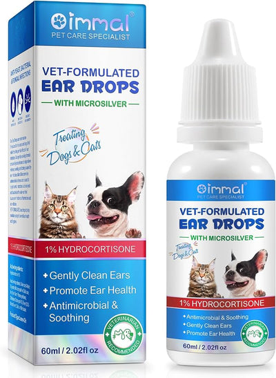 Cats & Dog Ear Infection Treatment Drops, with 1% Hydrocortisone for Dog & Cats Yeast Infection, Itchy Ear Relief, Pet Ear Care Supplies for Dogs & Cats - 2fl oz