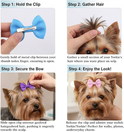QingHan Hair Bows for Small Dog - 2 inch Pet Bowknots 60pcs (30 Pairs) - Puppy Dogs Grooming Hair Accessories - Dog Hair Clips for Yorkie, Maltese, Shih Tzu