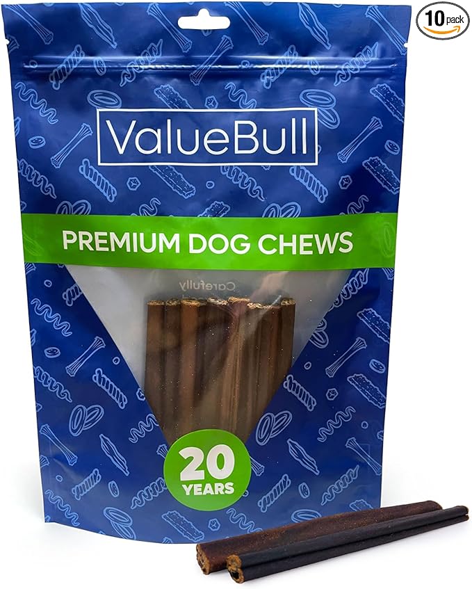 ValueBull Collagen Sticks for Small Dogs, 6 Inch Thin Chews, Natural Dog Treats, 10 Count - Supports Joints, Skin & Coat with Chondroitin & Glucosamine