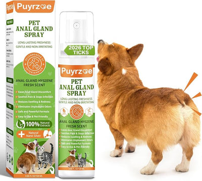 puyrzoe Dog Anal Gland Spray for All Pets - Fast Relief for Anal Glands Natural, Soothes Itching, Stops Scooting, Eliminates Odors, Dog Anti Itch Spray for Pain-Relieving - 4.06 FL Oz