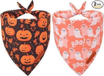 ADOGGYGO Halloween Dog Bandana, Pumpkin Ghost Pet Scarf, Orange Black Halloween Bandanas for Medium Large Dog (Large)