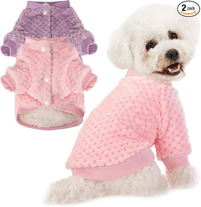 POMIU Dog Sweater, Dog Sweaters for Small Medium Dogs or Cat, Warm Soft Flannel Pet Clothes for Dogs Girl or Boy, Dog Shirt Coat Jacket (Coat Pink+Purple, Large)