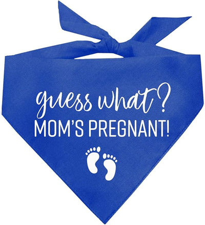 Guess What? Mom's Pregnant Dog Bandana | 100% Cotton Adjustable Triangle | Made in USA | New Baby | Pregnancy Announcement Photoshoot Prop | Gender Reveal | Royal X-Small (216)