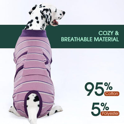 Kuoser Dog Surgery Recovery Suit, Soft Breathable Dog Recovery Suit for Female Spay Male Nueuter, Anti Licking Puppy Onesie Pet Surgical Suit for Dogs Abdominal Wounds Skin Disease, Purple Strips XS