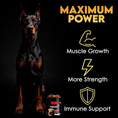 11-in-1 Muscle Gain Chews - Weight Gain Supplements for Dogs with High Protein & Amino Acids - Premium Muscle Builder for Bully & All Breeds - Healthy for Puppies - 150 Chews - Beef