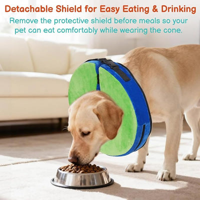 Sponge Dog Cone After Surgery, No Inflation Required Dog Donut Collar to Stop Licking, Inflatable Cone Alternatives for Large Pets, Soft Recovery Collar with Protective Shield (Green Blue, L)