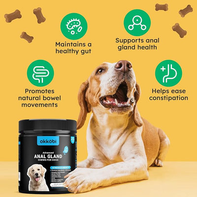 OKKOBI Anal Gland Chews 150Pcs - Chicken Flavor - Digestive Support for Dogs - Formula with Fiber, Natural Ingredients & Vitamins - Classic Chicken