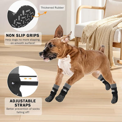 SCENEREAL Anti Slip Dog Socks to Prevent Licking Paws, Dog Shoes for Hot/Cold Pavement, Paw Protector Traction Control on Hardwood Floor, Dog Shoes Booties for Puppy Small Medium Large Senior Dogs