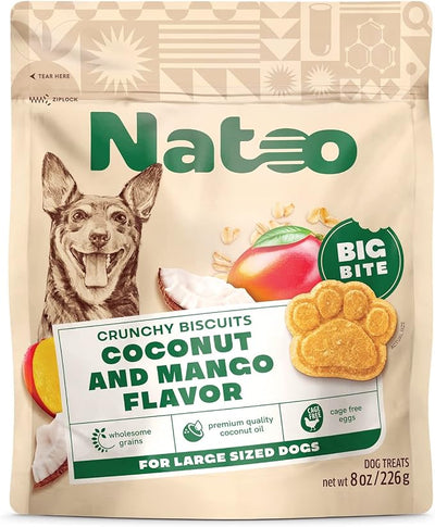 NATOO Healthy Treats for Large Dogs, Coconut & Mango Flavor, 8 oz | Crunchy Biscuits, Rich in Omega 6, Prebiotics & Fiber, Antioxidants for Immunity, Natural Dog Treats