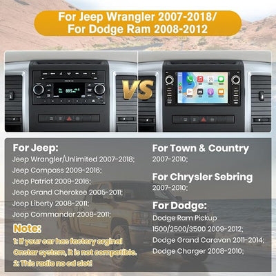 Junsun Car Radio Stereo for Dodge Ram 1500 2500 3500 2009 2010 2011 2012 Avenger Challenger 2008 2009 2010 2011 2012 2013 2014, 7 Inch Touch Screen with Wireless CarPlay Android Auto Backup Camera
