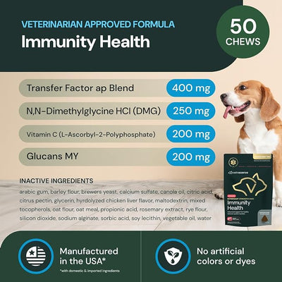 VETRISCIENCE Veterinary Strength DMG Immunity Health Chews - Immune System Support for Dogs & Cats - Liver Aid - Antioxidant Support for Pets - Chicken Flavor - 50 Count