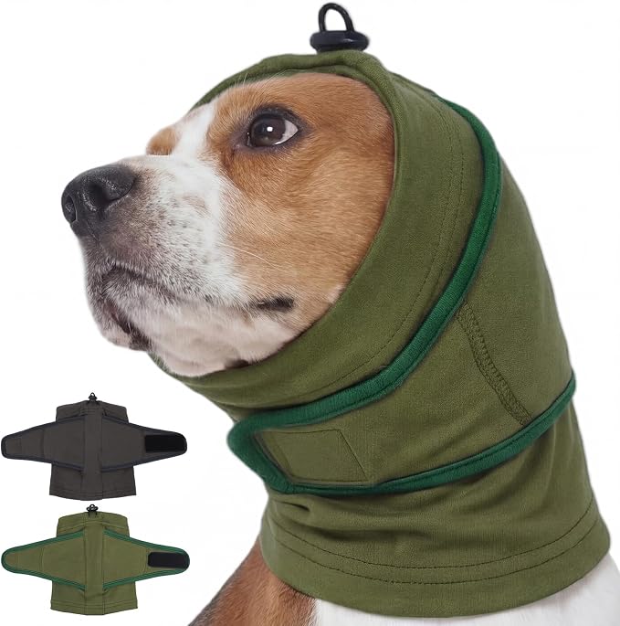 Nanaki Dog Calming Hoodie For Noise Protection, Firework, Thunderstorm, No Shake Ear Wraps For Dogs Anxiety Relief for Separation, Vet Visit, Dog Head Wrap For Ear Hematoma Prevent Scratching, Green,S