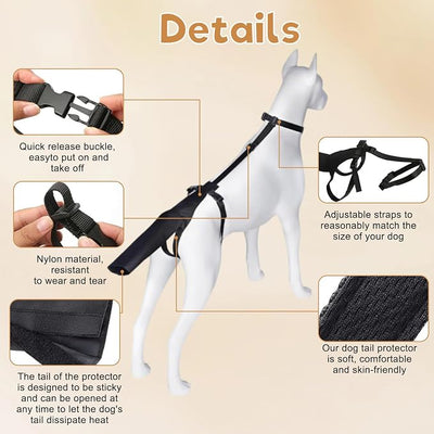 Dog Tail Protector for Medium and Large Dogs, Adjustable Harness Style Tail Guard, Breathable Tail End Bag to Prevent Licking Wounds and Aid Recovery (Black)