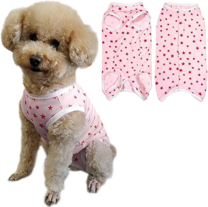 Dog's Recovery Suit Post Surgery Shirt for Puppy, Small Dog Surgical Recovery Suit for Female Male Dogs, Dog Onesie Protect Surgical Wound(Pink Stars-l)