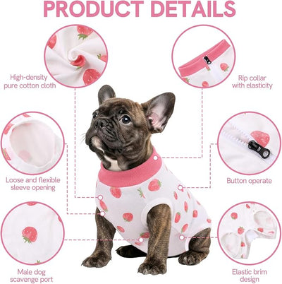 SAWMONG Recovery Suit for Dogs Female Male Zipper, Pink Strawberry Dog Onesie Body Suit After Surgery Spay Neuter, Cotton Breathable Dog Surgical Suit Pet, Substitute Dog E-Collar Cone, M