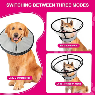 Sponge Core Dog Cat Cone Collar for After Surgery Recovery, Inflatable Dog Cone Alternative, Lainergie Dogs Donut Collar Adjustable with 2PCS Cover for Large Medium Small Dogs Cats (Grey+Pink, S)